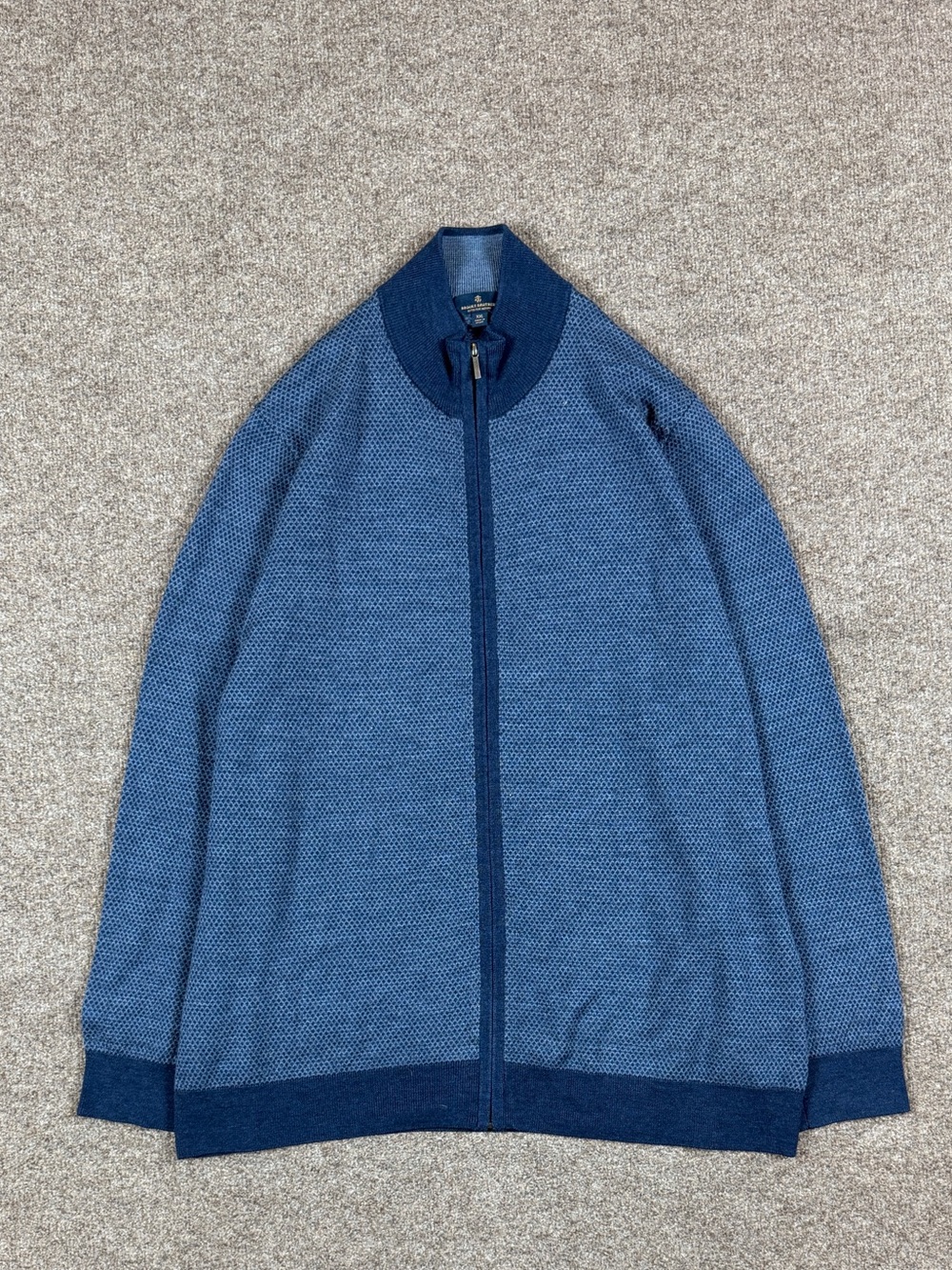 Brooks Brothers Blue Wool Zip Up Cardigan Sweater Mens XXL High Neck Lightweight